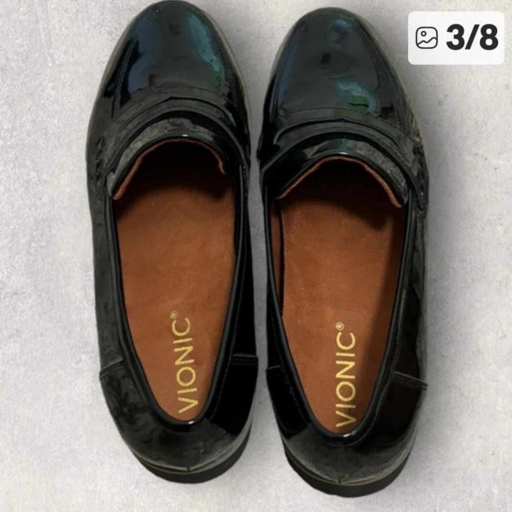 Vionic Black Patent Leather Platform Loafers - image 2